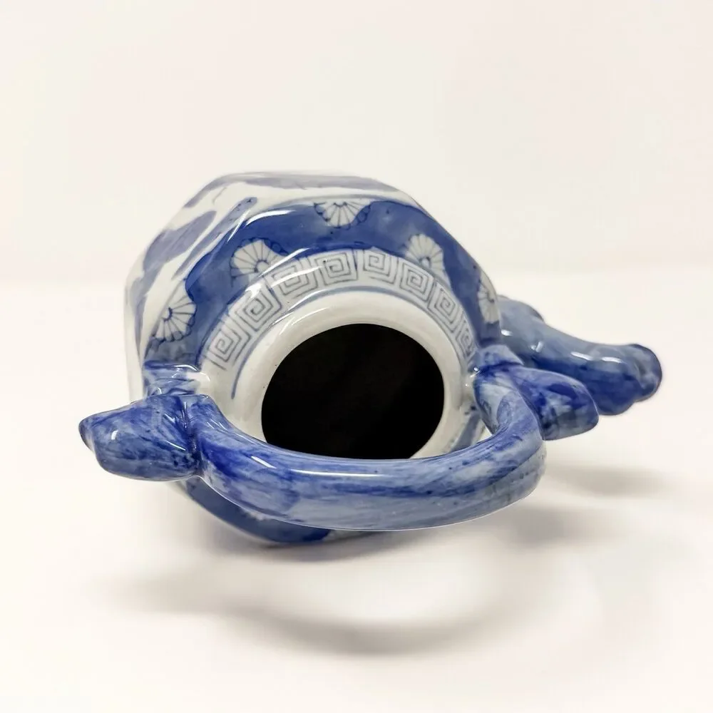 Blue White Foo Dog Porcelain Teapot Vase Chinese Guardian Lion Decor Planter